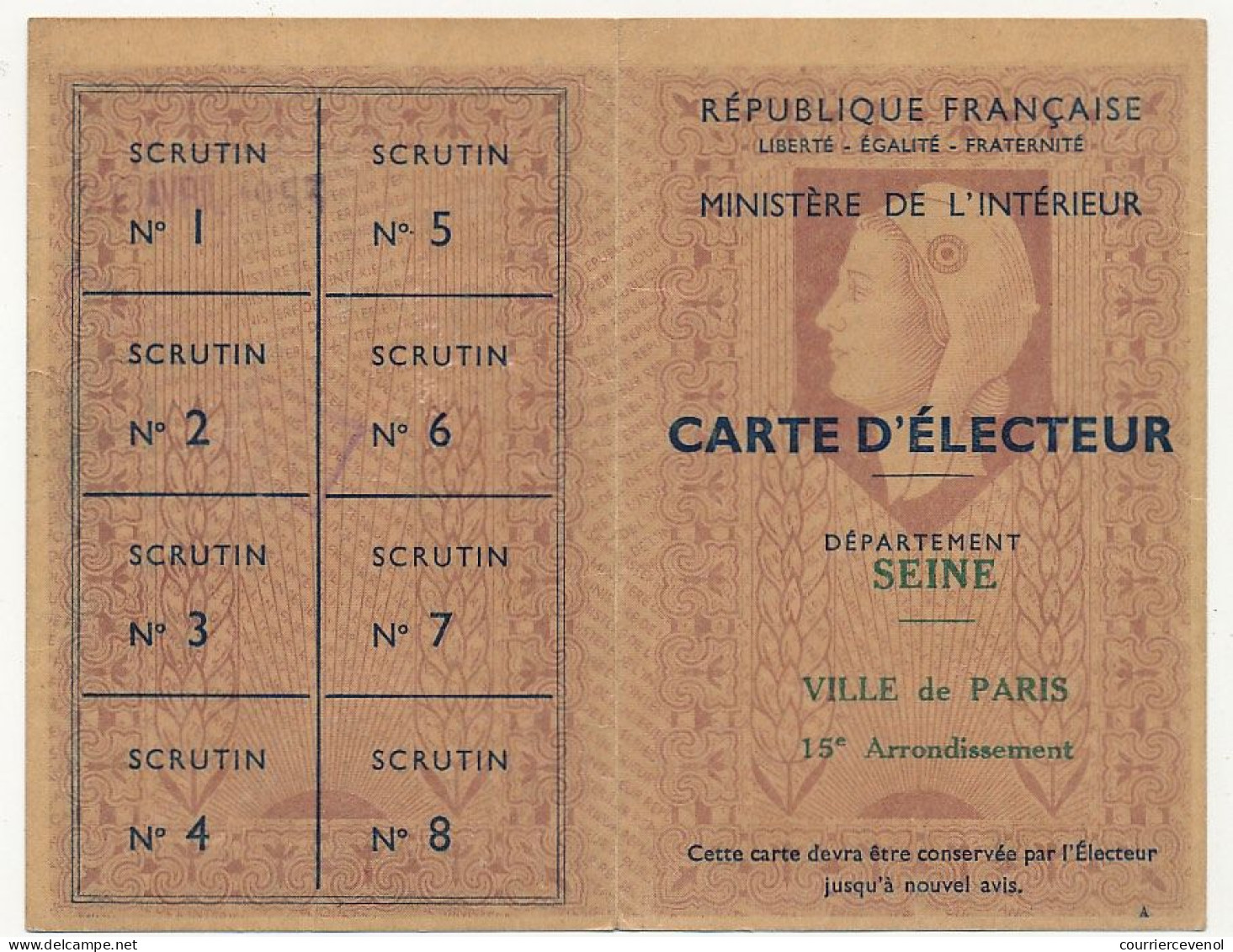 FRANCE - Carte D'Electeur 1953 X2 - SEINE Ville De Paris 15eme Et Mairie D'Herblay (Seine Et Oise) - Historische Documenten