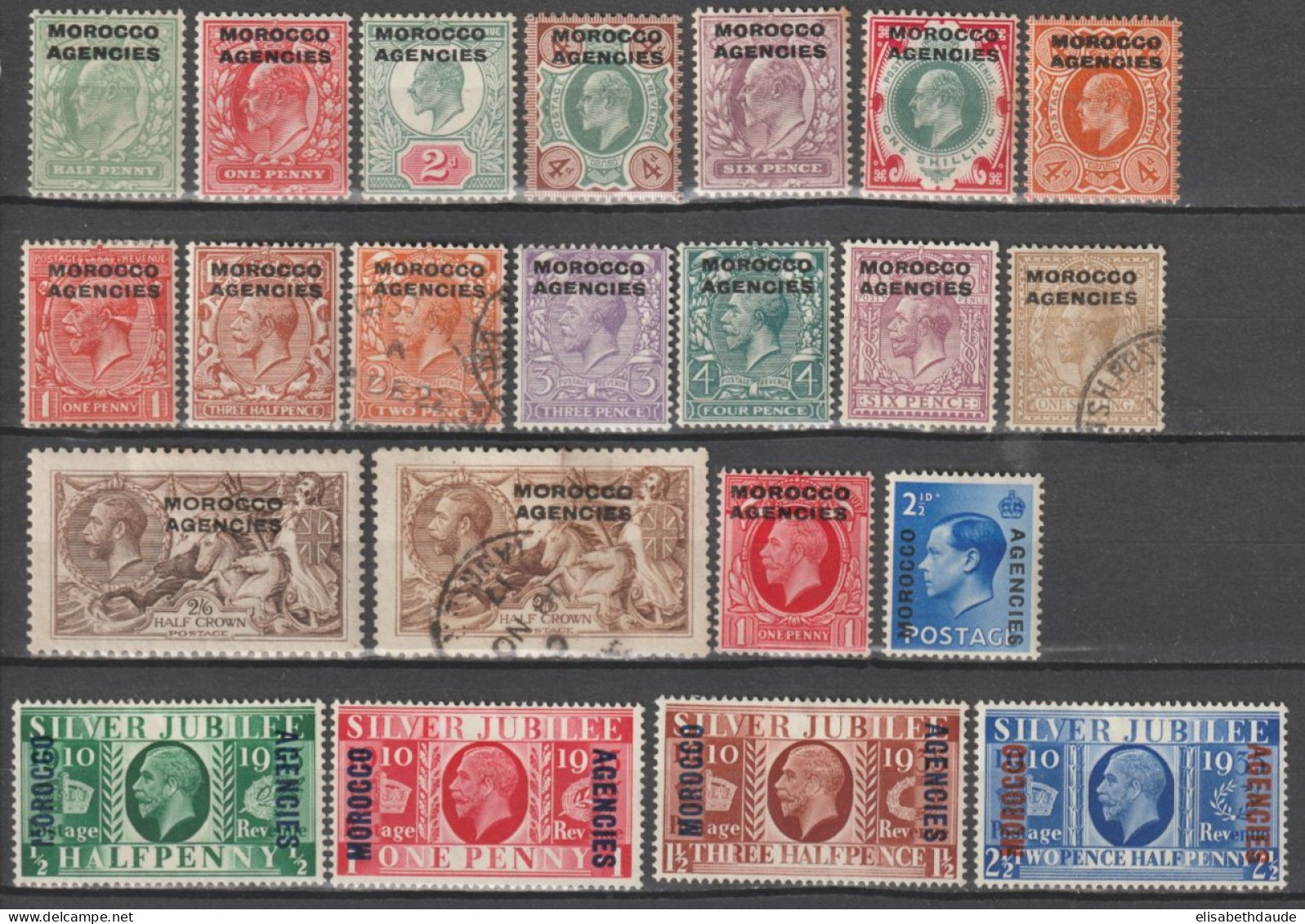 MAROC BUREAU ANGLAIS - 1907/1936 - YVERT N°1/6 + 7A + 9/17 + 17a + 24/28 + 38 * MLH (3 TIMBRES OBLIT.) - COTE = 263 EUR. - Postämter In Marokko/Tanger (...-1958)