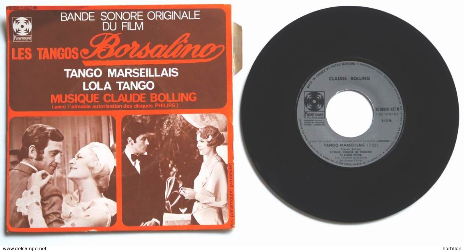 Disque 45 T Vinyle CLAUDE BOLLING BO Film "Borsalino" Avec Jean-Paul Belmondo Et Alain Delon Tangos - Música De Peliculas