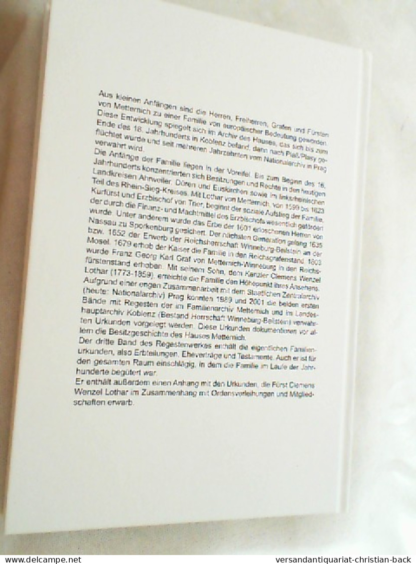 Regesten Der Urkunden Im Archiv Der Fürsten Von Metternich Im Nationalarchiv Prag : Teil 3. - 4. 1789-1914