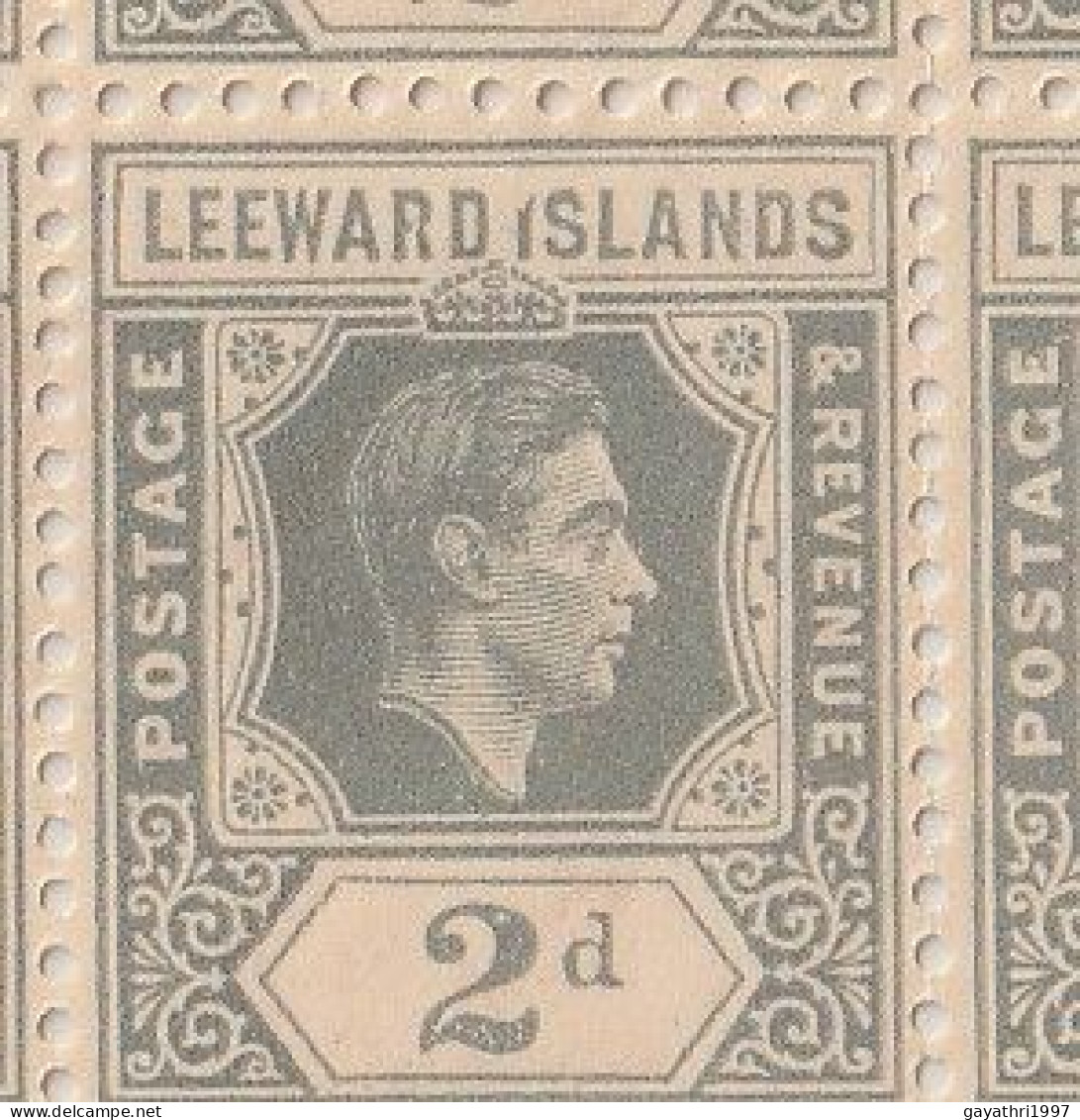 Leeward Island 1942 SG 103 Slate-  grey Block of 18 stamps with errors and many variety's,  ( sh17)