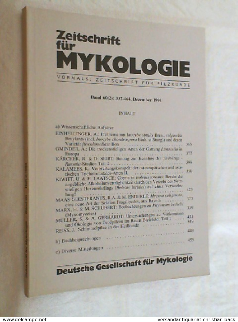 Zeitschrift Für Mykologie ; Band 60(2) - 1994 - Andere & Zonder Classificatie