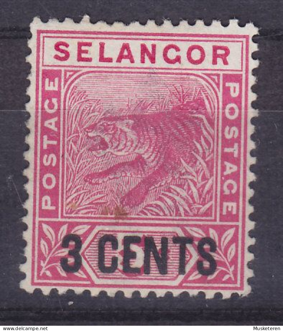 Selangor 1894 Mi. 14, 3c./5c. Tiger Panthera Tigris Overprinted 3 CENTS, MNG(*) (2 Scans) - Selangor