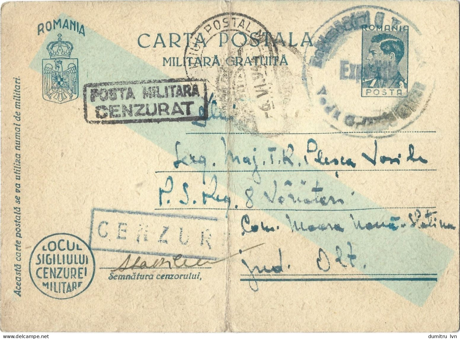 ROMANIA 1944 CENSORED, OPM.Nr.3805, FREE MILITARY, WW2 POSTCARD STATIONERY - Cartas De La Segunda Guerra Mundial