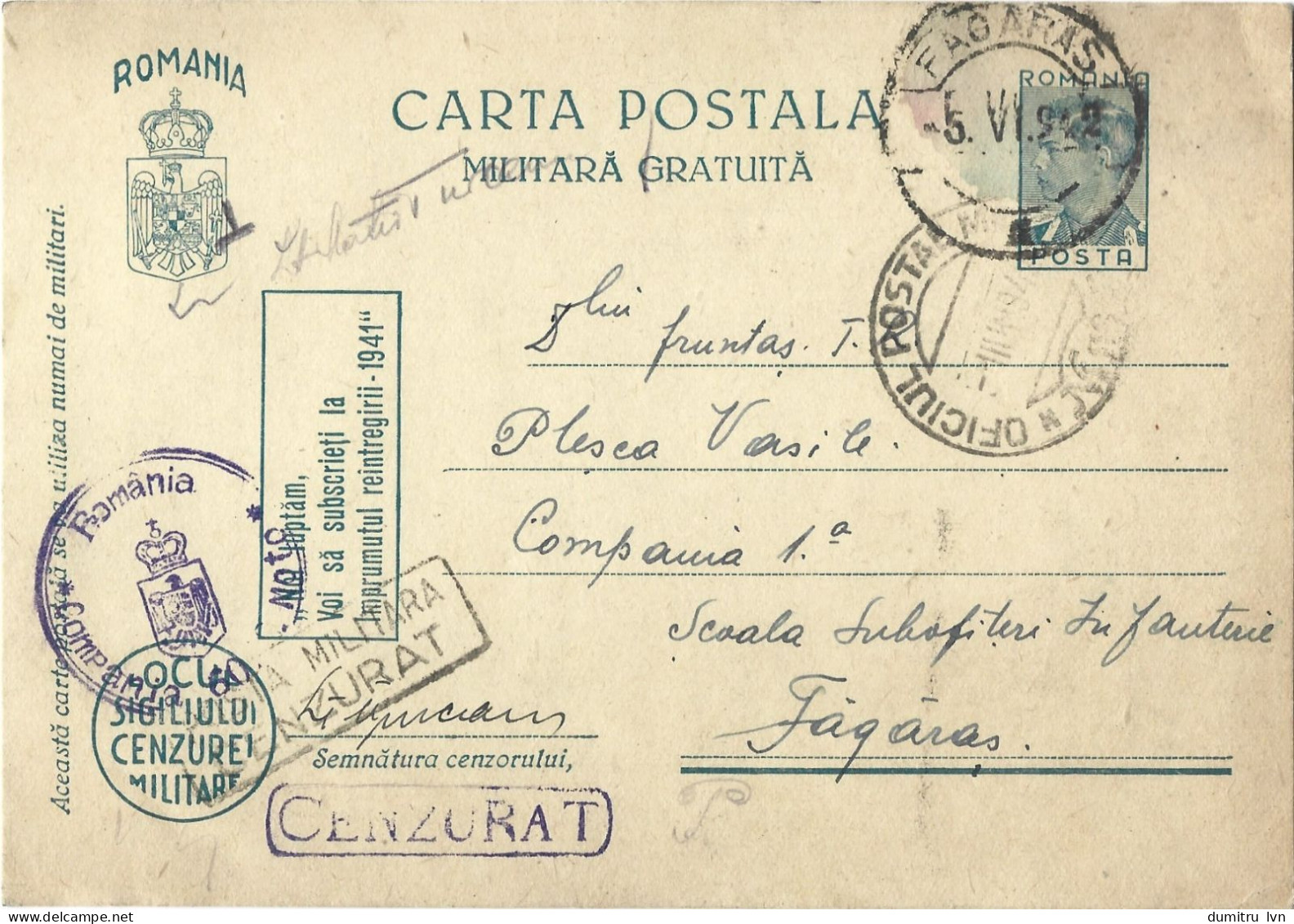 ROMANIA 1942 CENSORED, OPM.Nr.116, FREE MILITARY, WW2 POSTCARD STATIONERY - 2. Weltkrieg (Briefe)