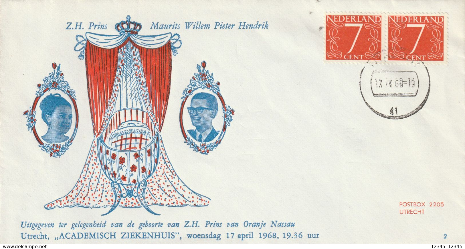 1960, Geboorte Van Z.H. Prins Van Oranje Nassau 17-4-1968 - Cartas & Documentos