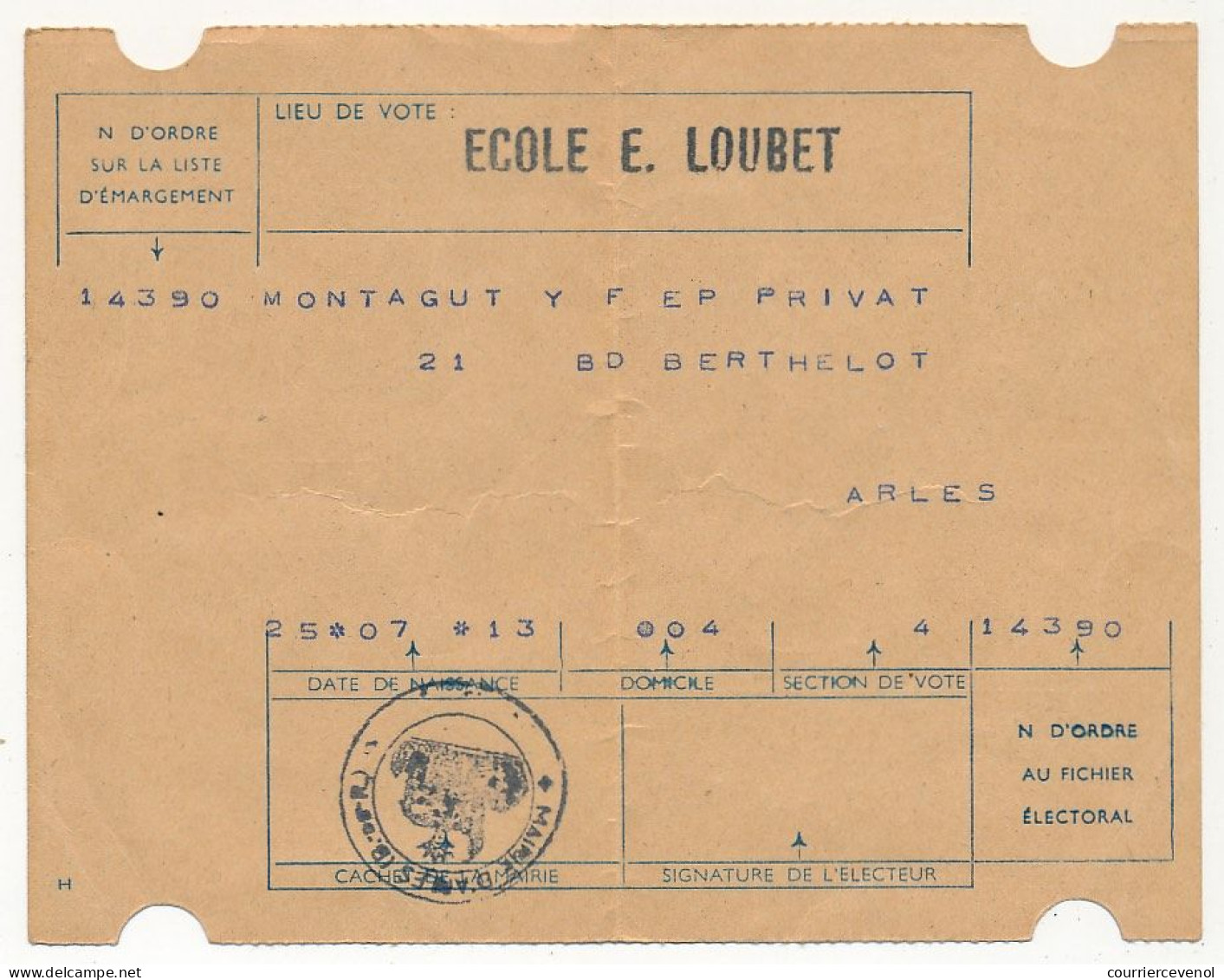 FRANCE - Carte D'Electeur 1953 X2 - Bouches Du Rhöne - Aix En Provence Et Arles - Documents Historiques