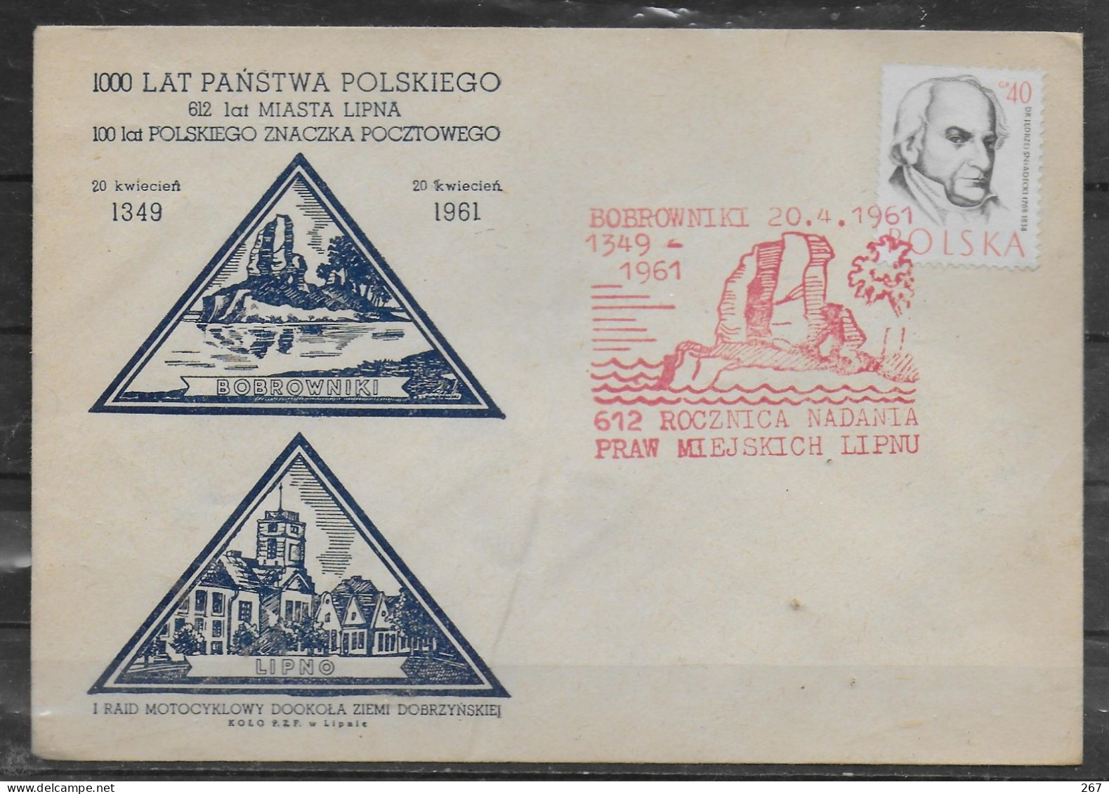 POLOGNE  Lettre 1961 Bobrowniki  Lipno 100 Ans De  Poste Medecin Sniadecki - Brieven En Documenten