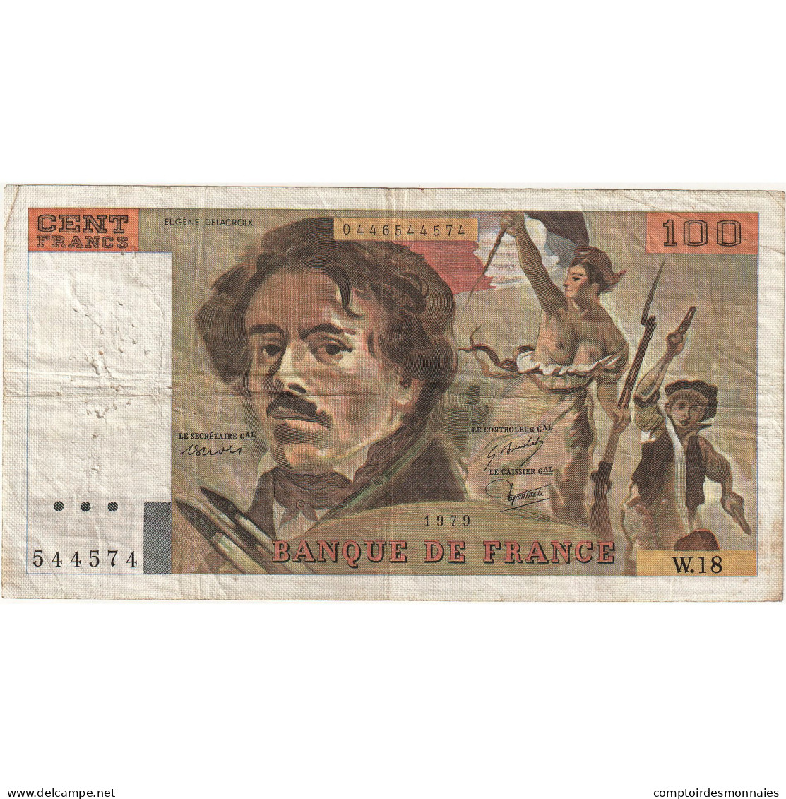 France, 100 Francs, Delacroix, 1979, W.18 544574, B, Fayette:69.4a, KM:154b - 100 F 1978-1995 ''Delacroix''