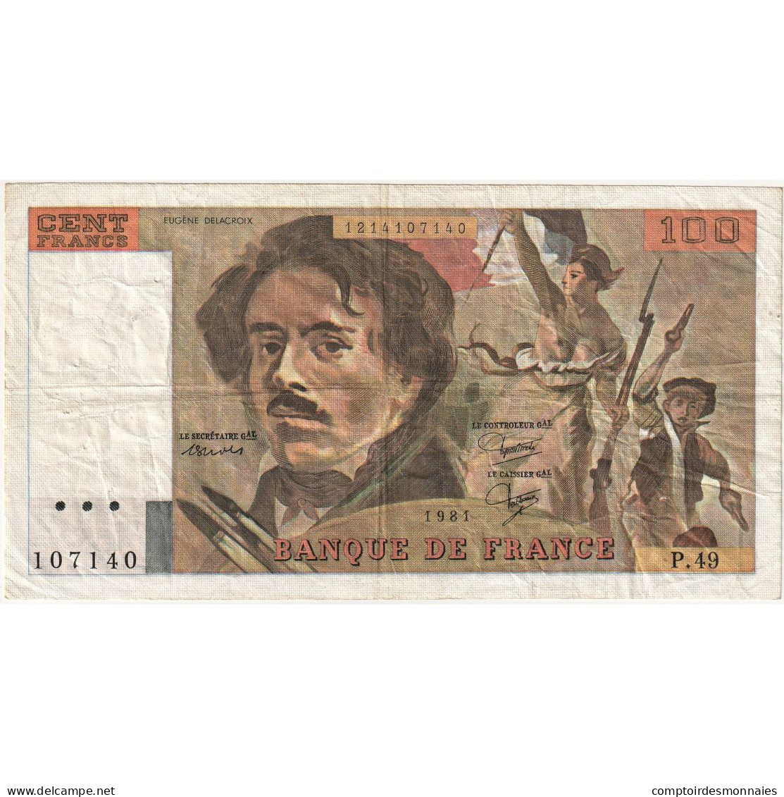 France, 100 Francs, Delacroix, 1981, P.49 107140, TTB, Fayette:69.4a, KM:154b - 100 F 1978-1995 ''Delacroix''