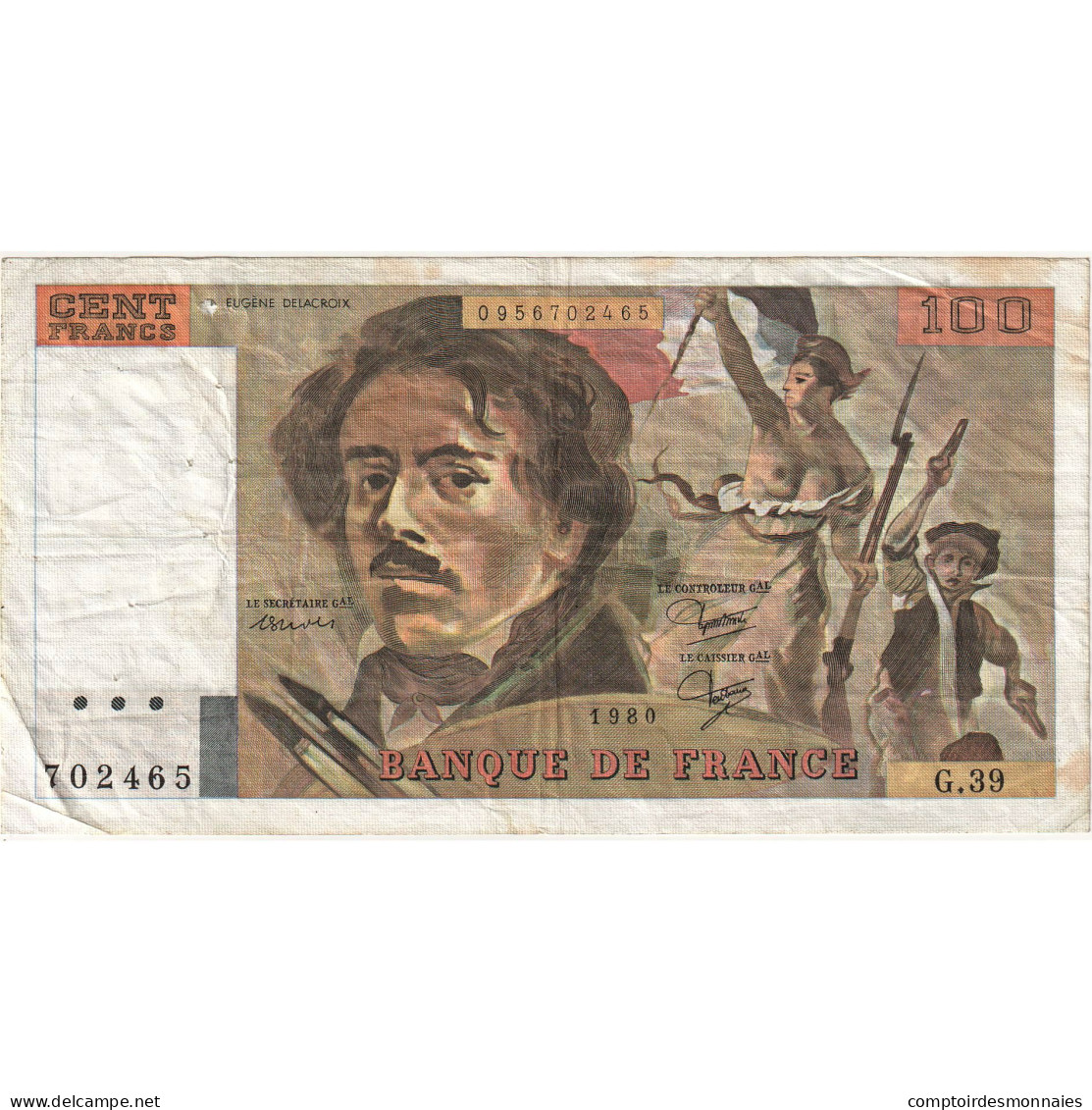 France, 100 Francs, Delacroix, 1980, C.39 702465, TB+, Fayette:69.4a, KM:154b - 100 F 1978-1995 ''Delacroix''