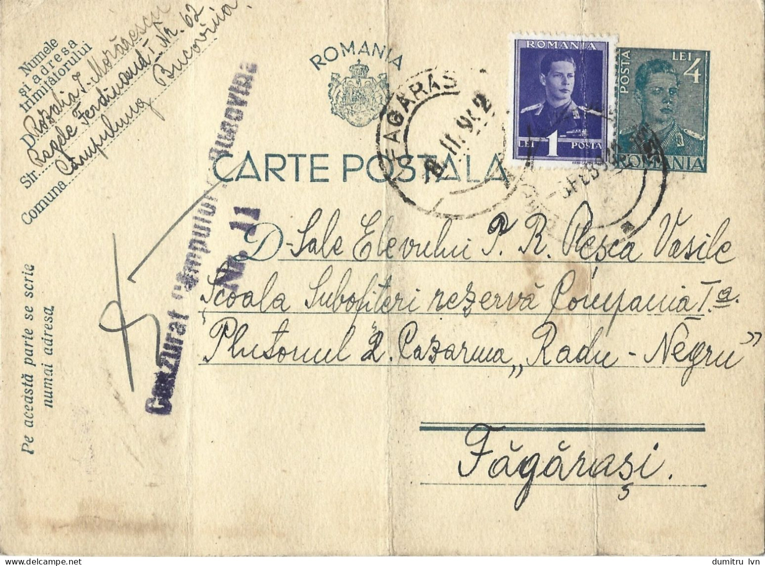 ROMANIA 1942 POSTCARD, CENSORED CAMPULUNG-BUCOVINA NR.11, POSTCARD STATIONERY - Cartas De La Segunda Guerra Mundial