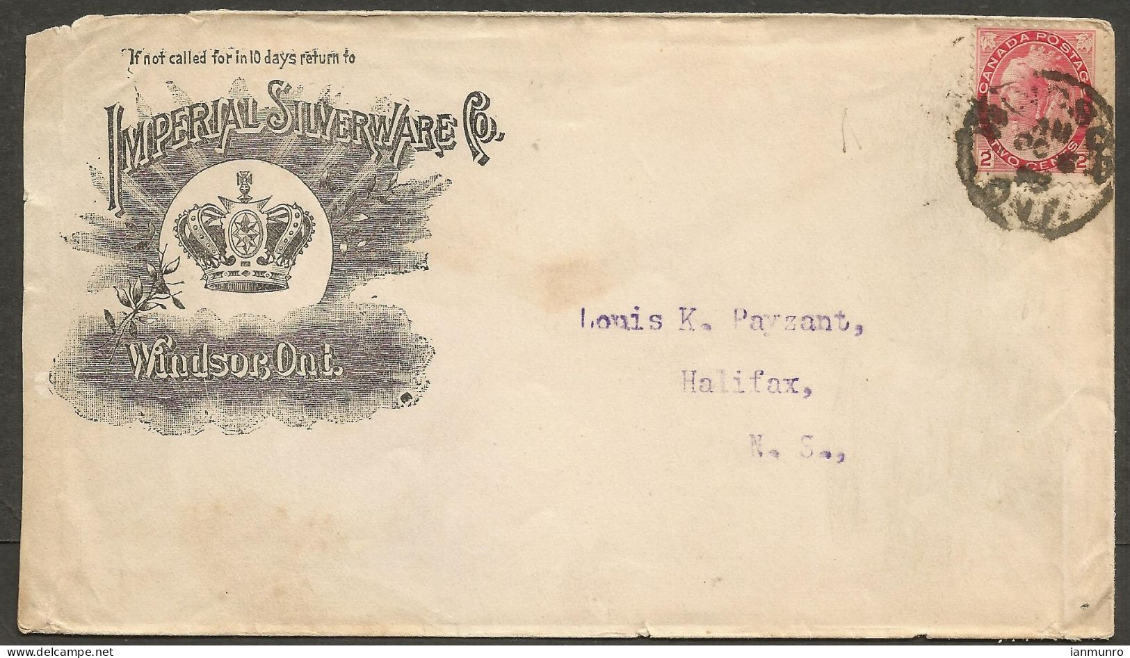 1899 Imperial Silverware Illustrated Advertising Cover 2c CDS Windsor Ontario - Postgeschiedenis