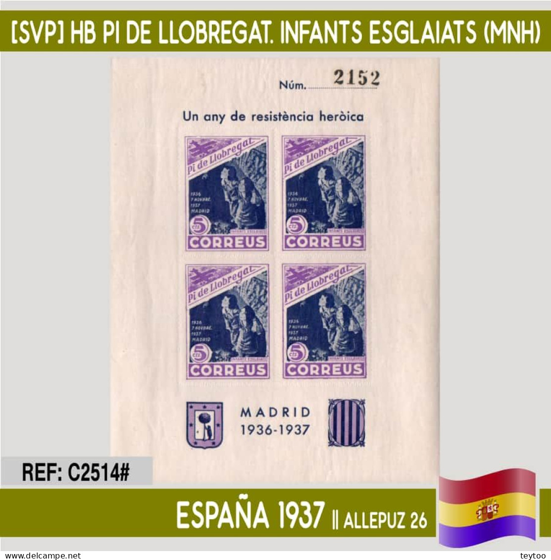 C2514# España 1937 [SVP] HB Pi De Llobregat. Infants Esglaiats (MNH) - Republican Issues