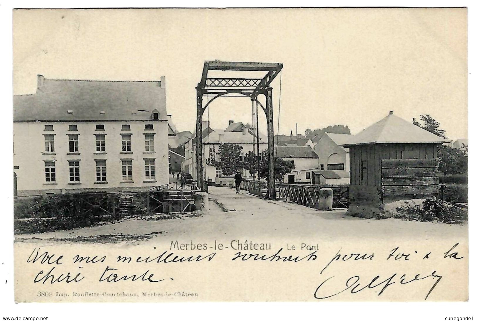 CPA MERBES LE CHATEAU : Le Pont - Circulée En 1903 Vers Bruxelles - Imp. Ronflette-Courtehoux, Merbes-le-Château, N 3808 - Merbes-le-Chateau