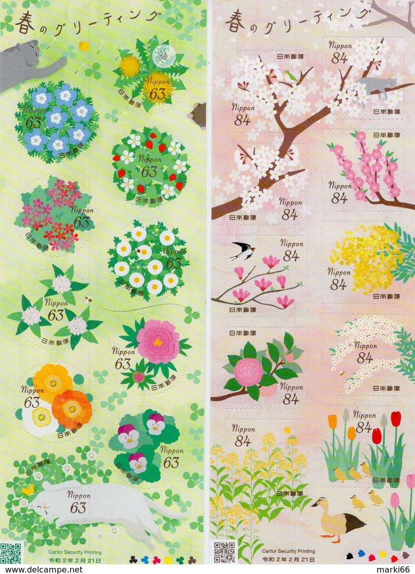 Japan - 2020 - Spring Greeting - Set Of 2 Mint Self-adhesive Stamp Sheetlets - Nuovi