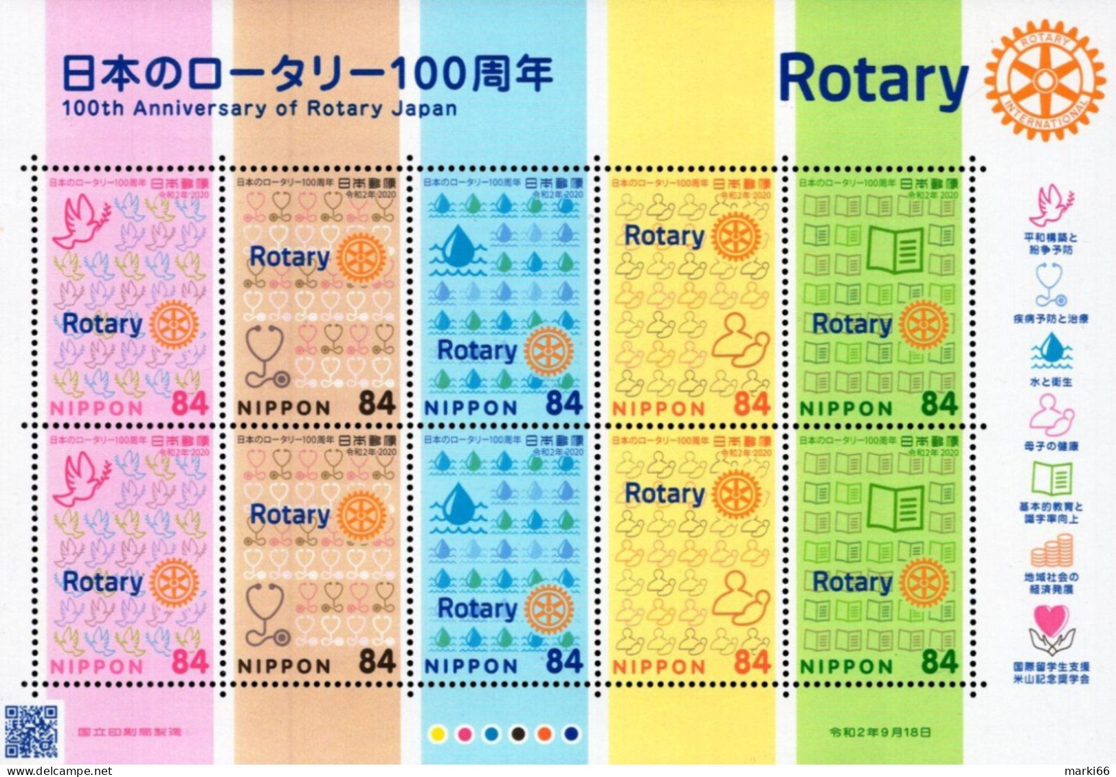 Japan - 2020 - Centenary Of Rotary Japan - Mint Miniature Stamp Sheet - Unused Stamps