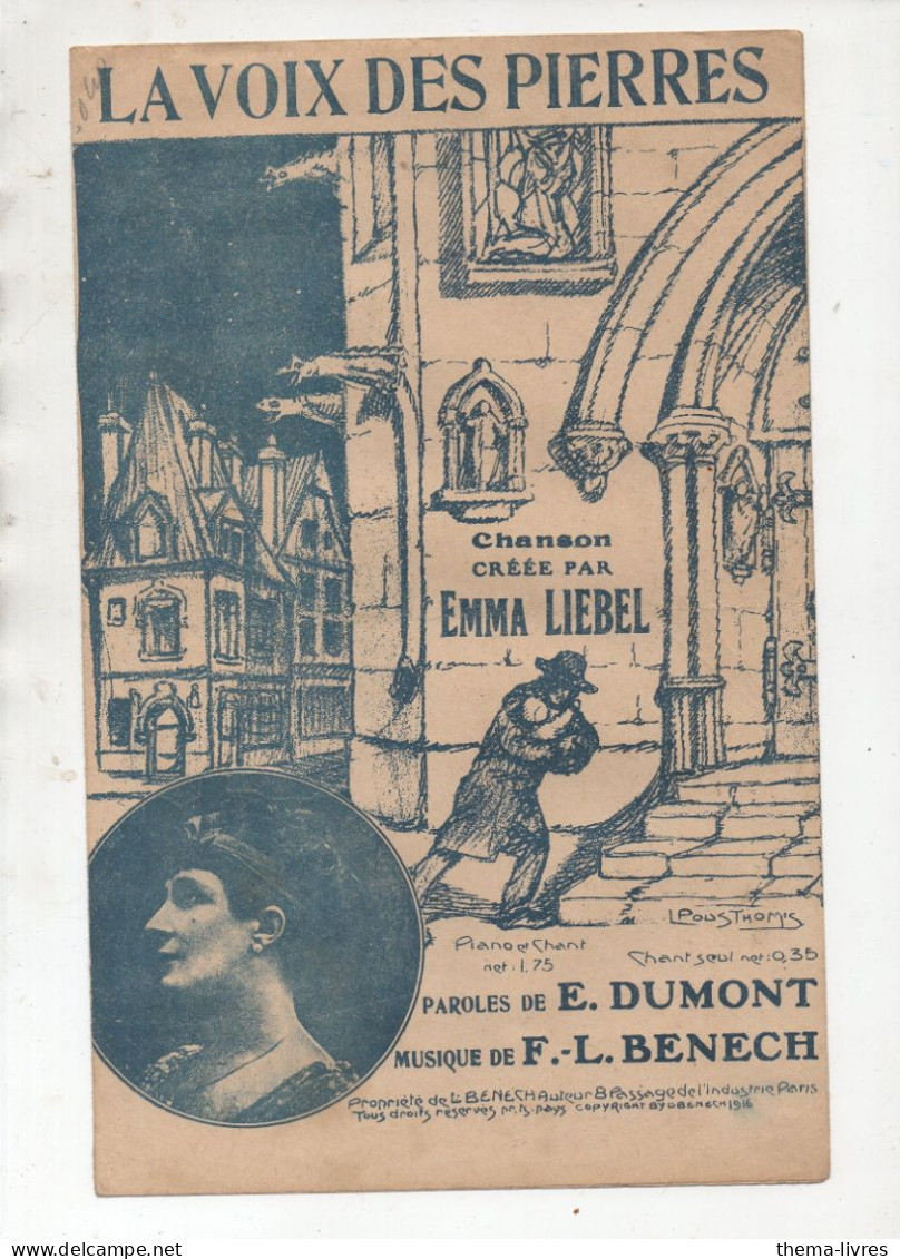 Partition "petit Format" Emma Liebell  LA VOIX DES PIERRES  1916  (illustrateur POUSTHOMIS)   (M6245 /D) - Otros & Sin Clasificación
