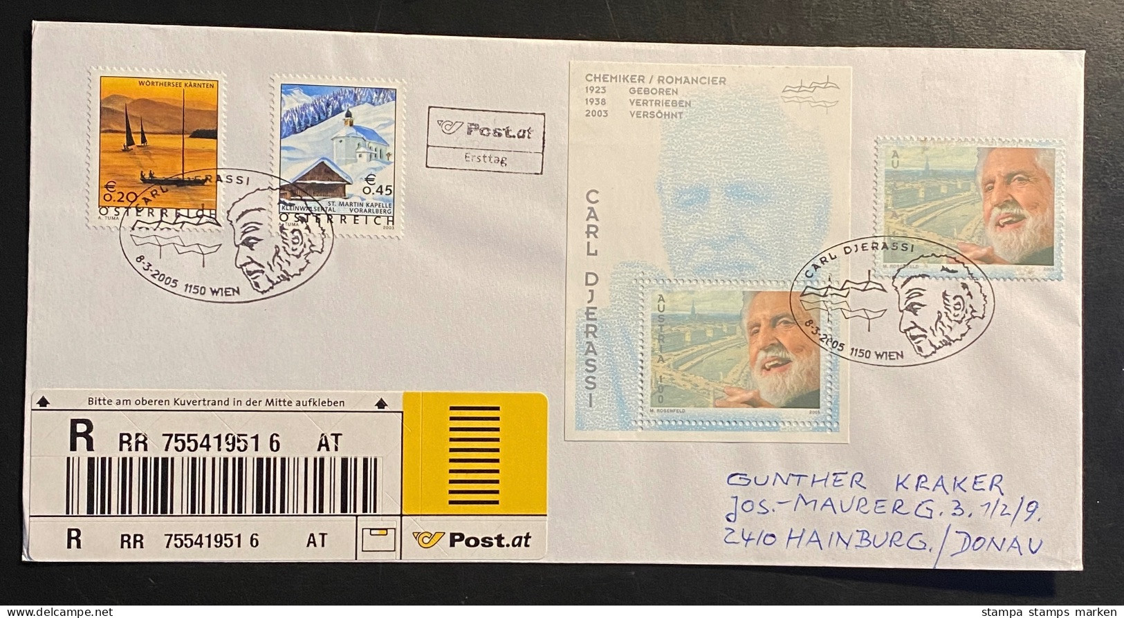 Österreich 2005 Carl Djerassi Mi. Block 27, 2520, 2454, 2438 Auf R-Brief, FDC Sonderstempel WIEN Gestempelt/o - Brieven En Documenten