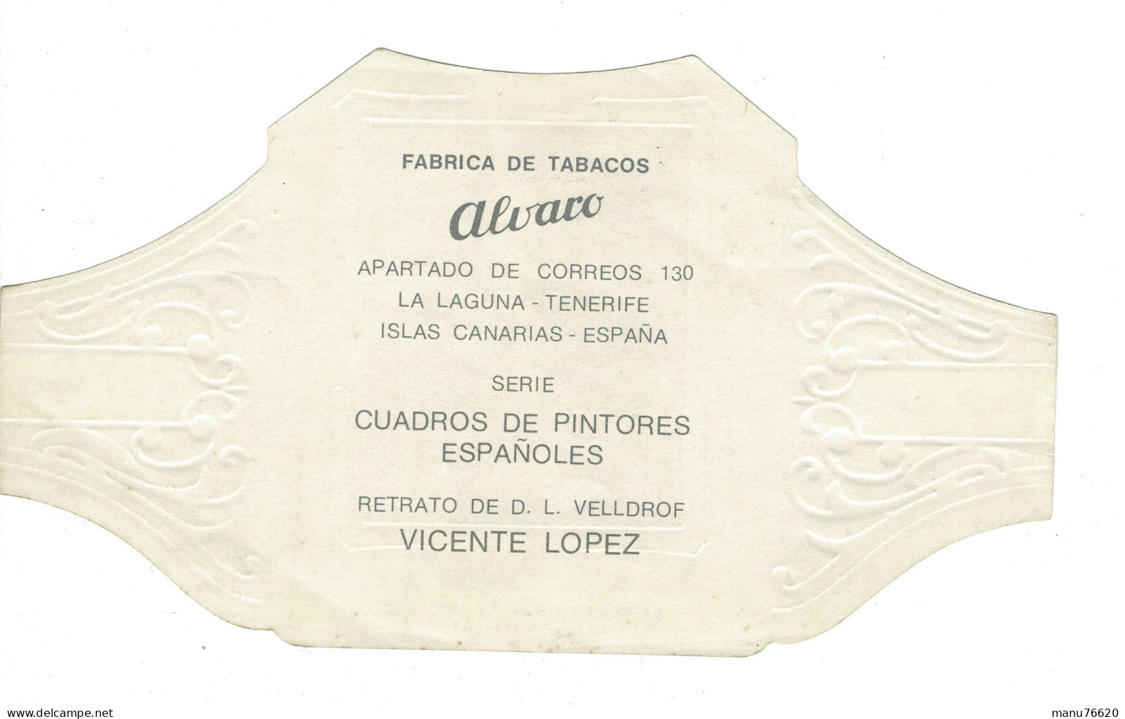 BAGUE Cigare :  Tabaco Alvaro , Retrato De D . L .Velldrof . Îles Canaries . Grande Taille . - Bagues De Cigares