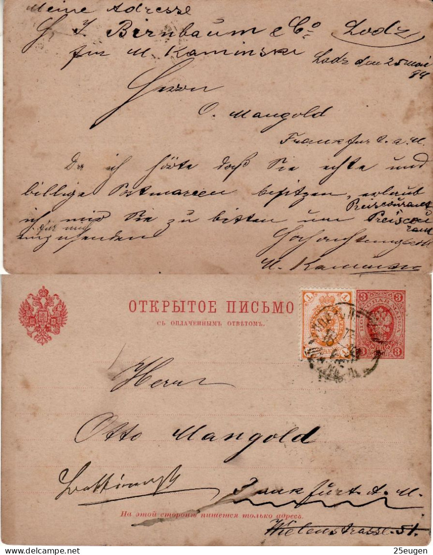 POLAND / RUSSIAN ANNEXATION 1884  POSTCARD  SENT TO FRANKFURT - Covers & Documents