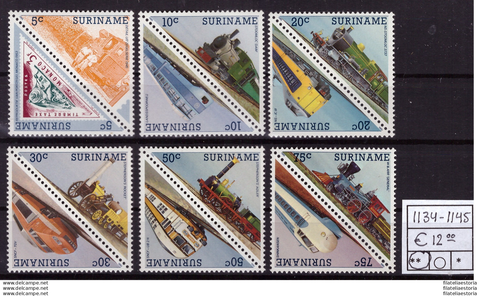 Suriname 1985 - MNH ** - Trains - Michel Nr. 1134-1145 Série Complète (08-098) - Suriname