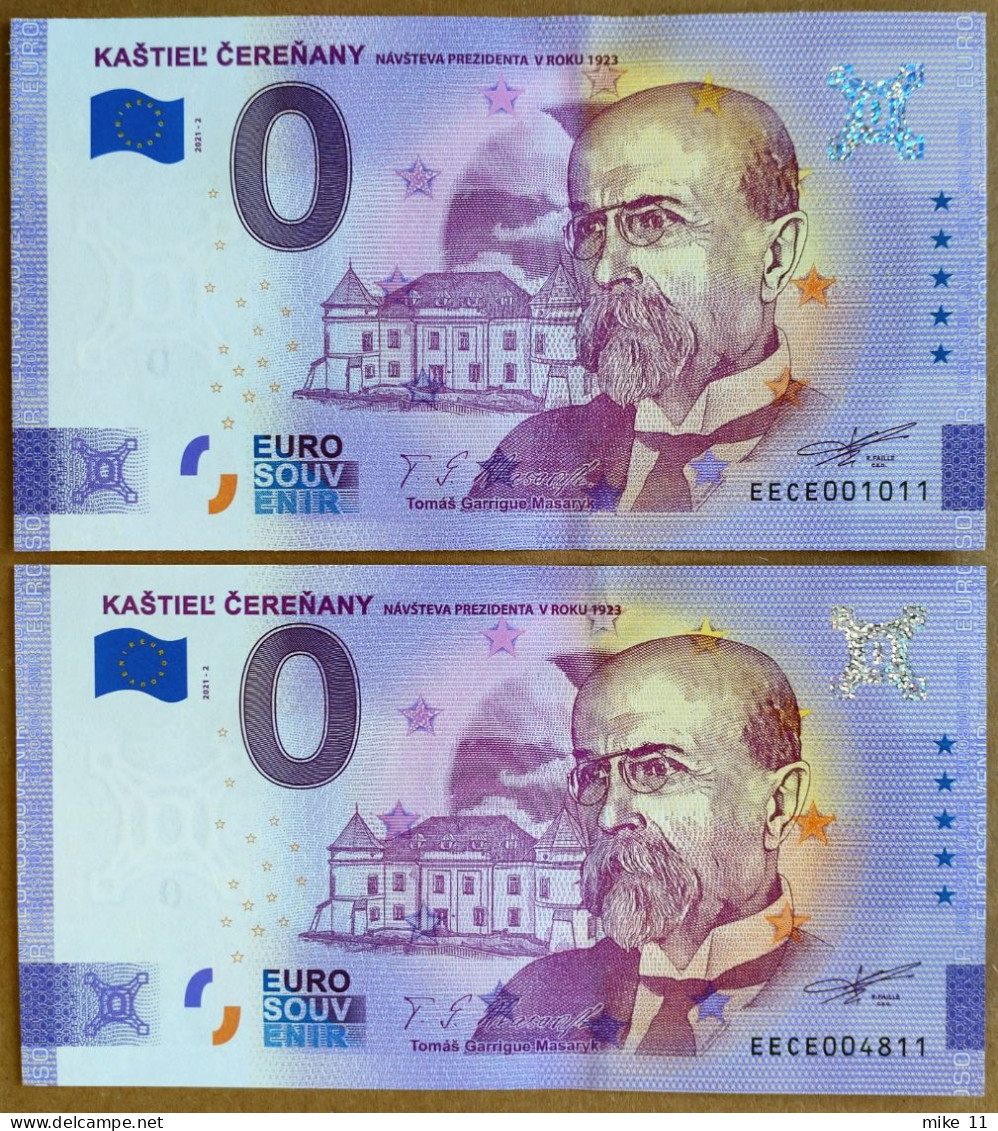 2x 0 Euro Souvenir KASTIEL CERENANY Slovakia EECE 2021-2 Nr. 1011+4811 NORMAL +  ANNIVERSARY!!! - Autres - Europe