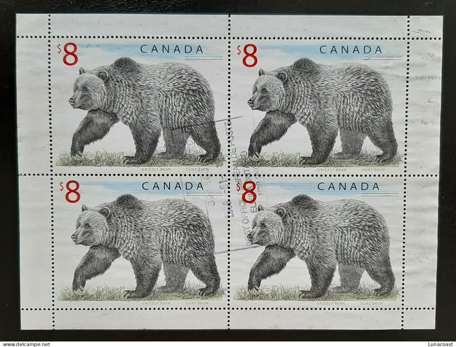 Canada 1997  USED  Sc1694    4 X 8$  Pane Grizzly Bear - Oblitérés