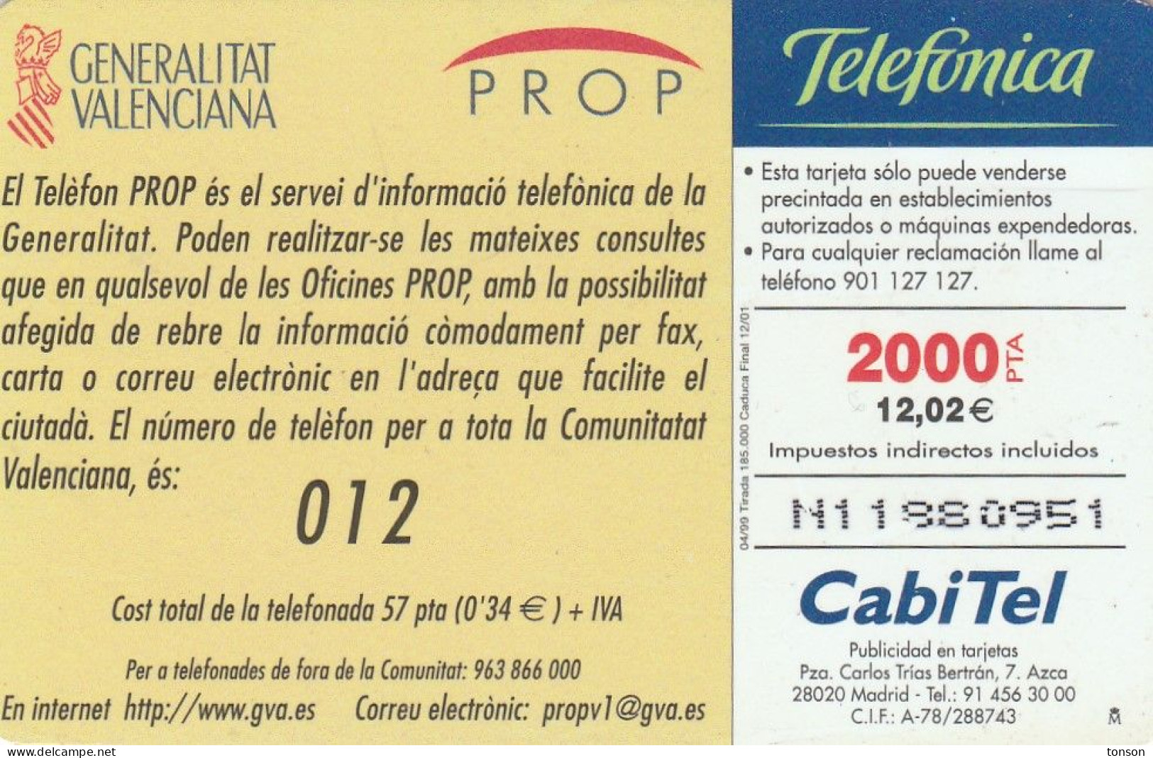 Spain, CP-151b, Informat (012), 2 Scans. - Basisausgaben