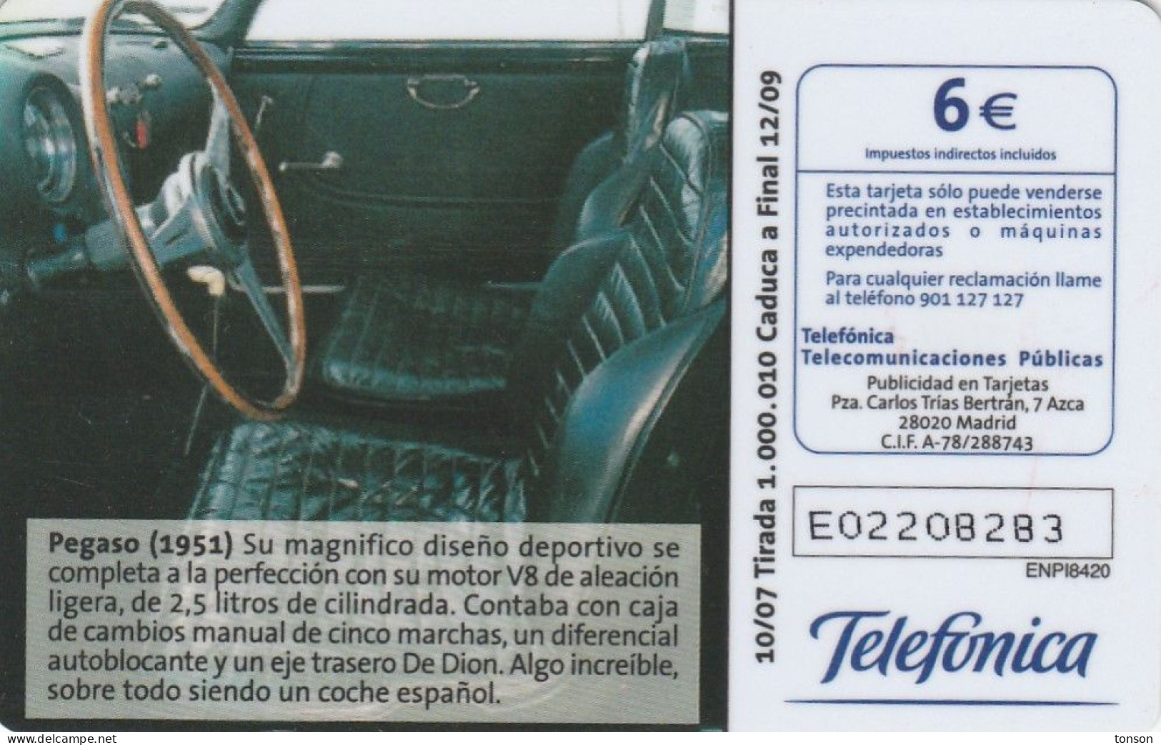 Spain, B-138Aa, Pegaso (1951), Car, 2 Scans. - Emisiones Básicas