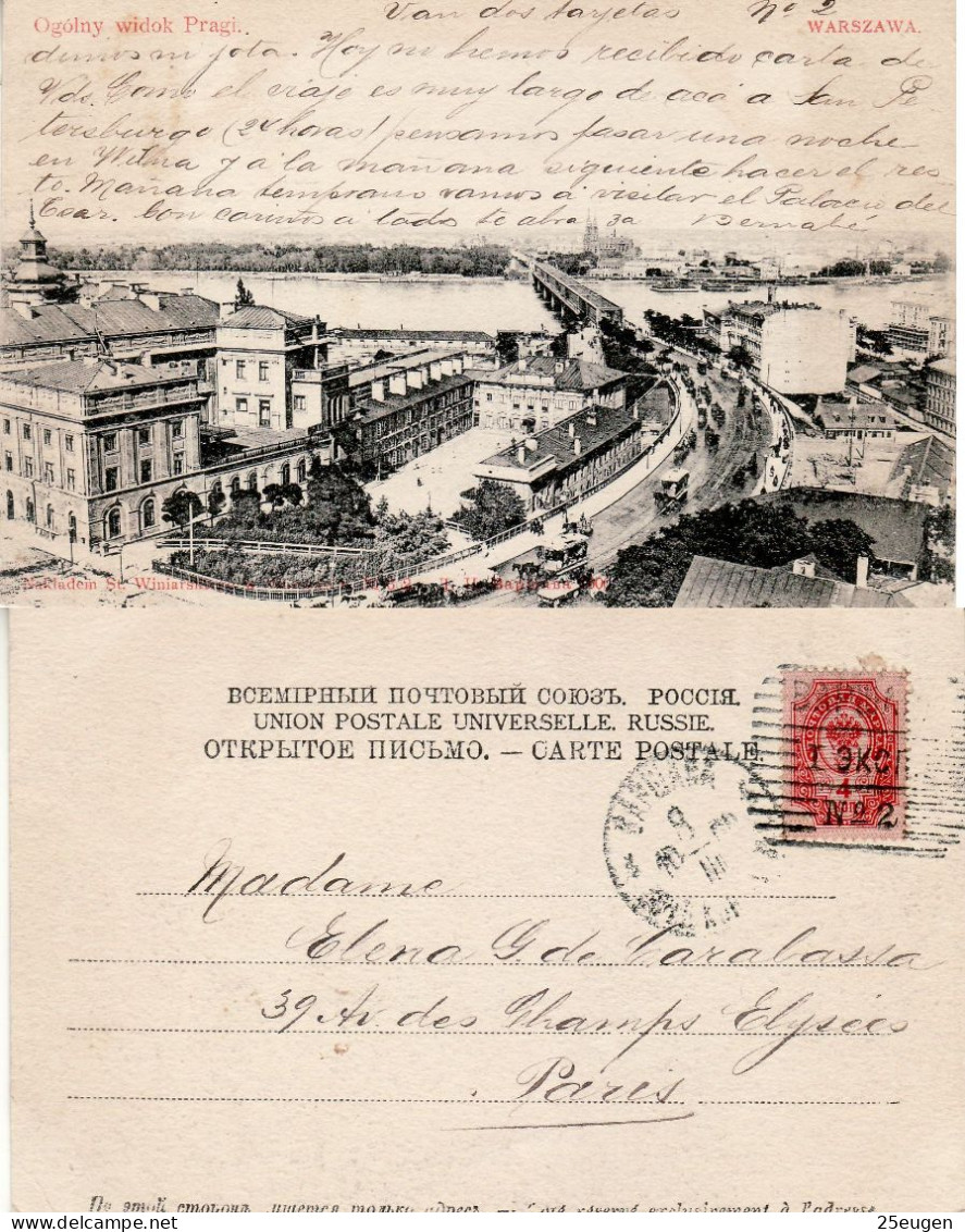POLAND / RUSSIAN ANNEXATION 1902  POSTCARD  SENT FROM WARSZAWA TO PARIS - Covers & Documents