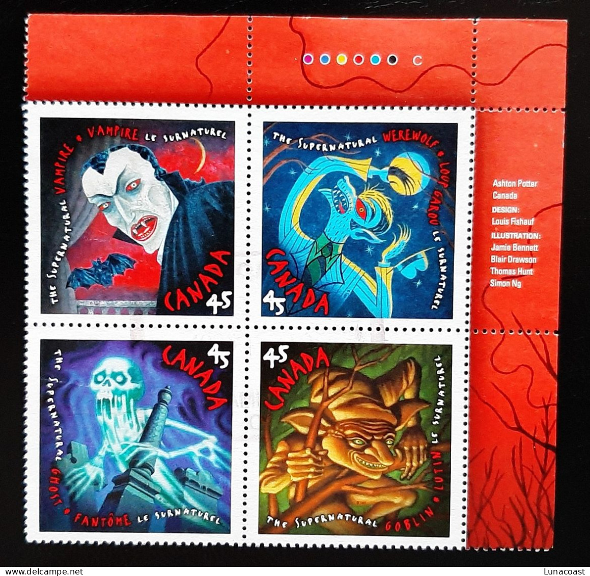 Canada 1997  USED  Sc1668a    4 X 45c Setenant Block, The Supernatural - Oblitérés