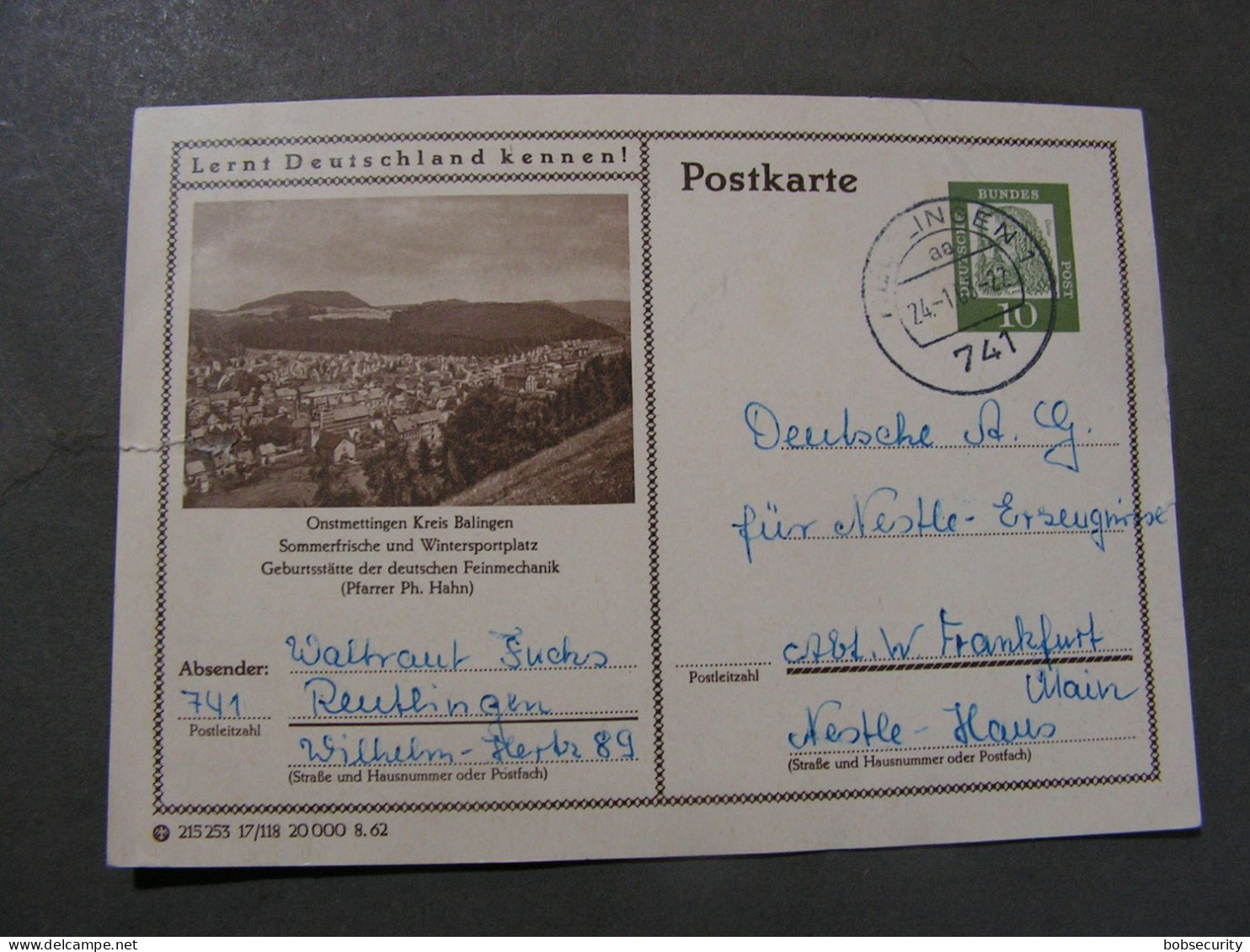 BRD Bildkarte  ,   1963 Aus Rutlingen ,   Leider Riß Seite - Postkarten - Gebraucht