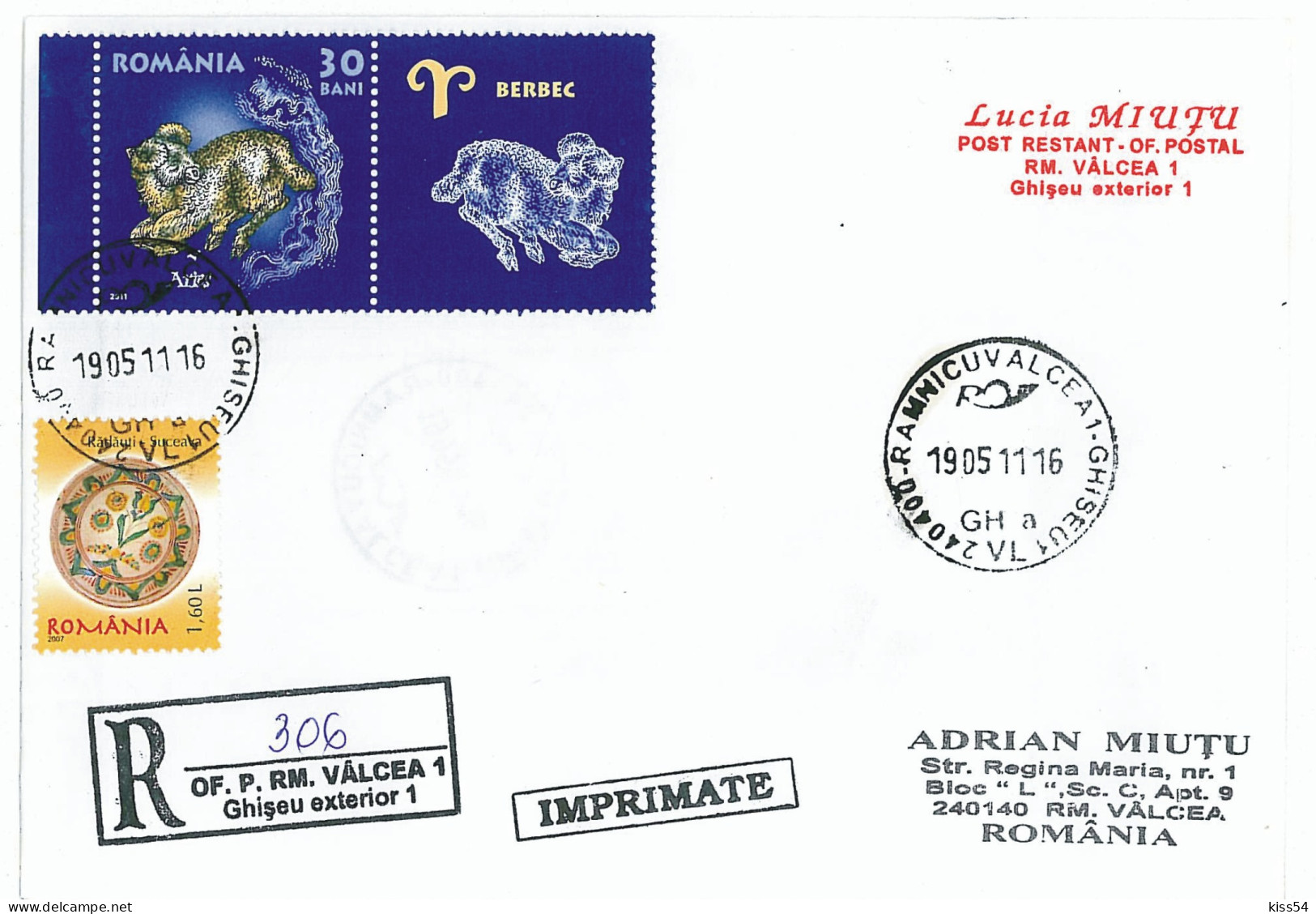 NCP 39 - 306-a Romania Astrology, ZODIAC - Registered, Stamp With Vignette - 2011 - Astrologie