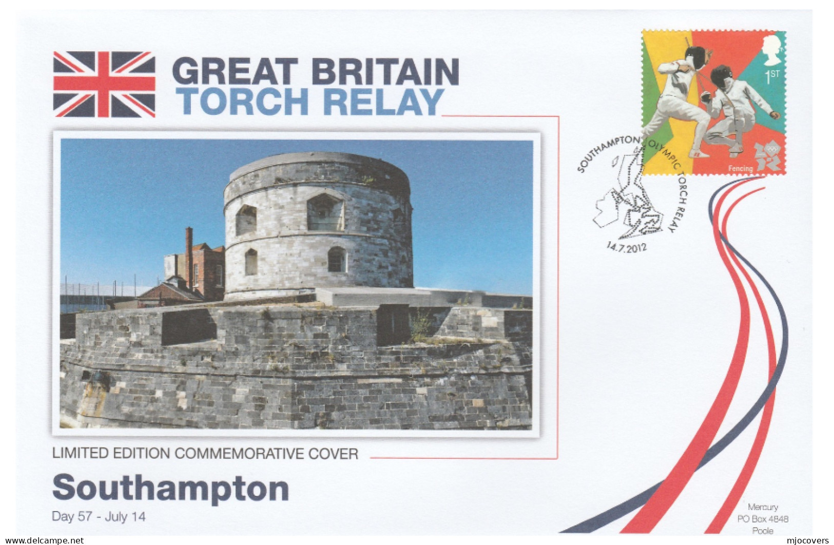 2012 Ltd Edn SOUTHAMPTON OLYMPICS TORCH Relay COVER London OLYMPIC GAMES Sport FENCING Stamps GB - Summer 2012: London