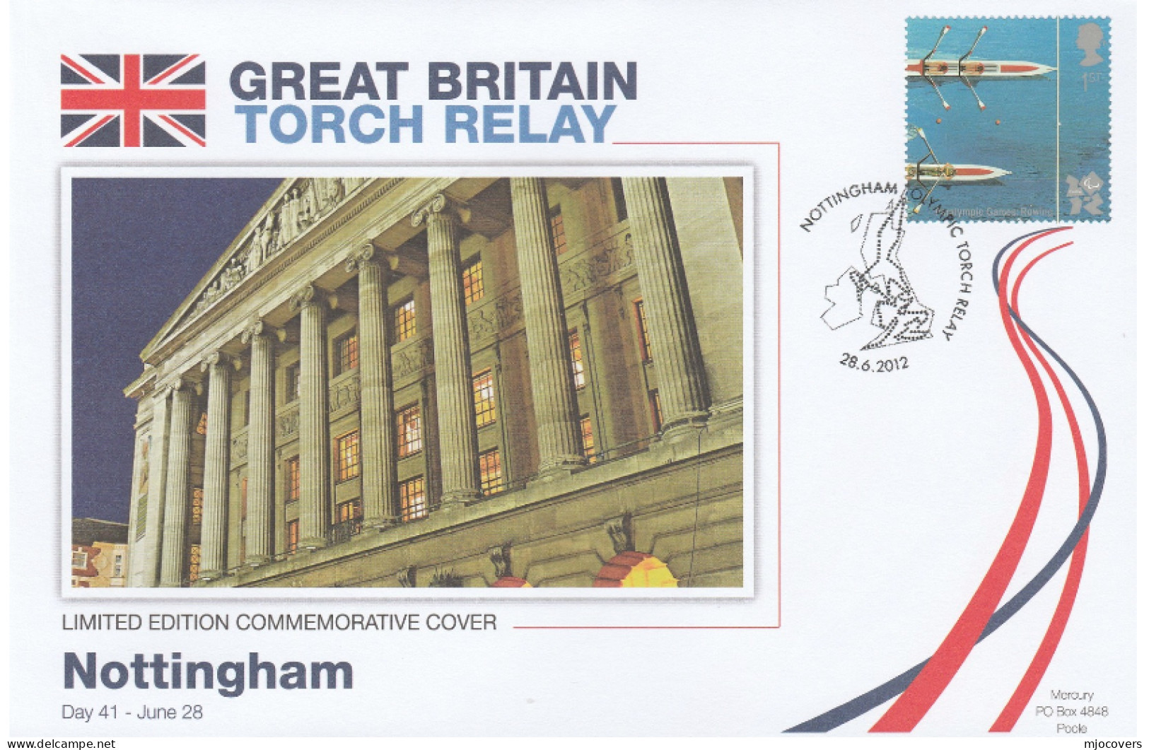 2012 Ltd Edn NOTTINGHAM OLYMPICS TORCH Relay COVER London OLYMPIC GAMES Sport Rowing Stamps GB - Estate 2012: London