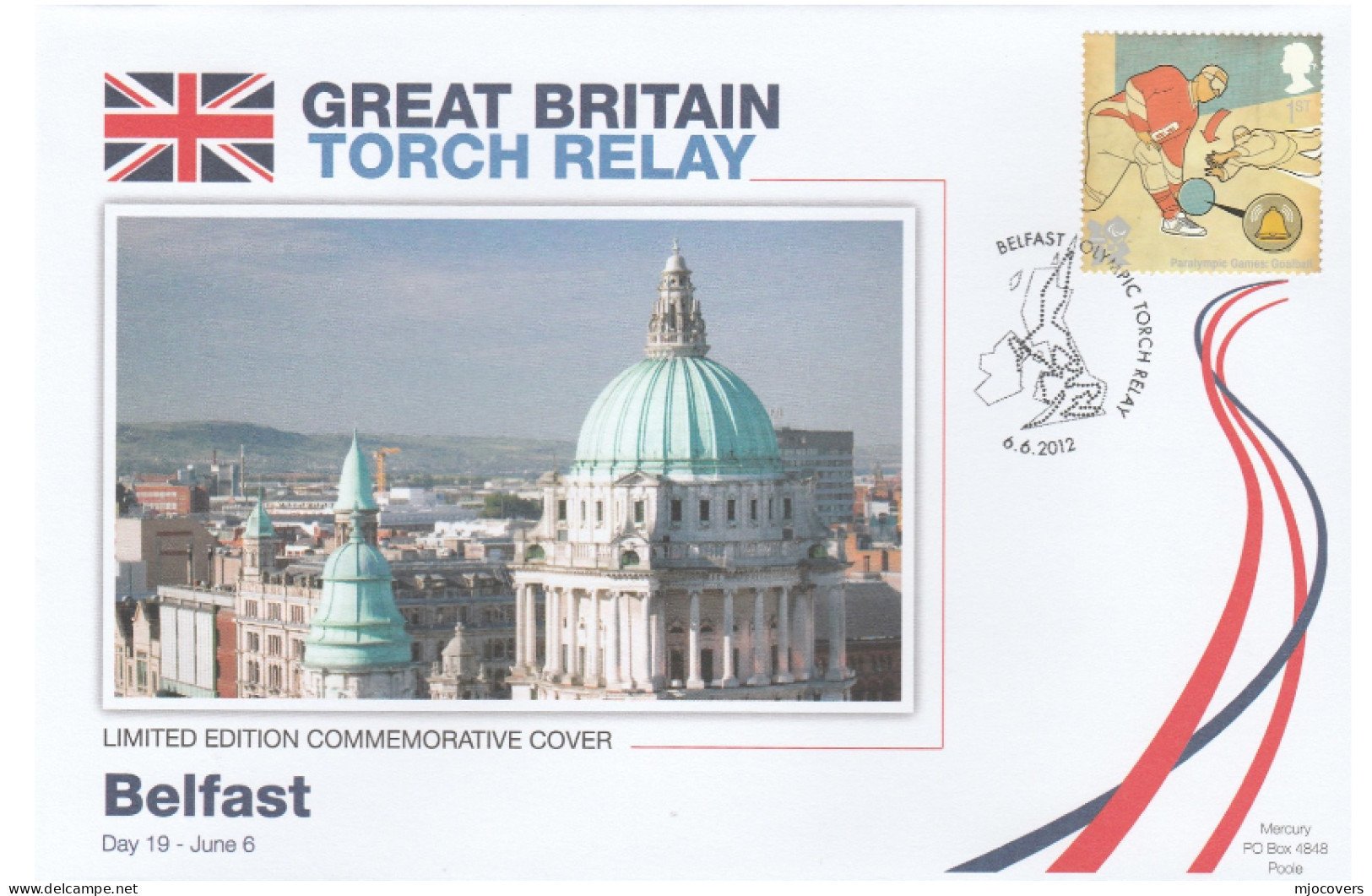 2012 Ltd Edn BELFAST OLYMPICS TORCH Relay COVER London OLYMPIC GAMES Sport Goalball Stamps Northern Ireland  GB - Verano 2012: Londres