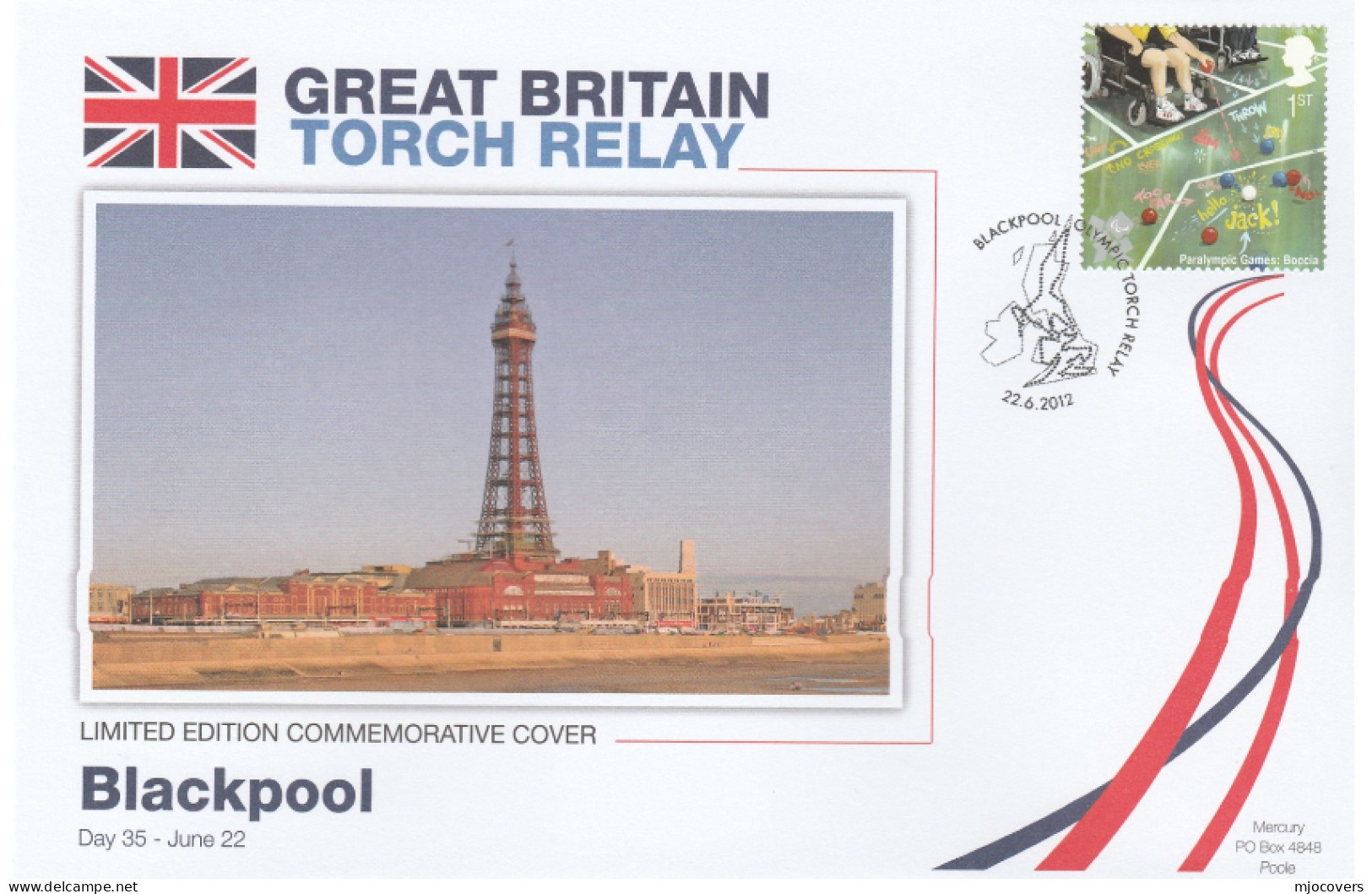 2012 Ltd Edn BLACKPOOL TOWER OLYMPICS TORCH Relay COVER London OLYMPIC GAMES Sport Boccia Stamps GB - Estate 2012: London