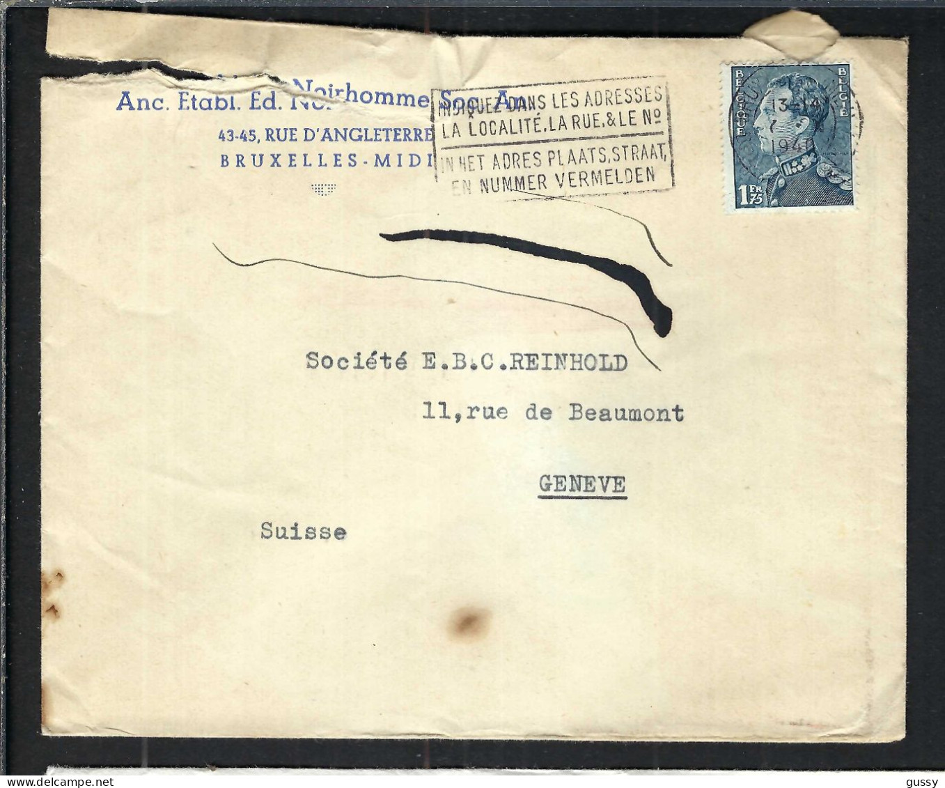 BELGIQUE Ca.1940: LSC De Bruxelles Pour Genève (Suisse) - 1929-1941 Grand Montenez
