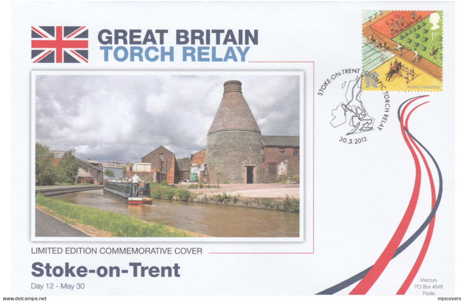 2012 Ltd Edn STOKE ON TRENT OLYMPICS TORCH Relay COVER London OLYMPIC GAMES Sport Horse Fencing Stamps GB - Verano 2012: Londres