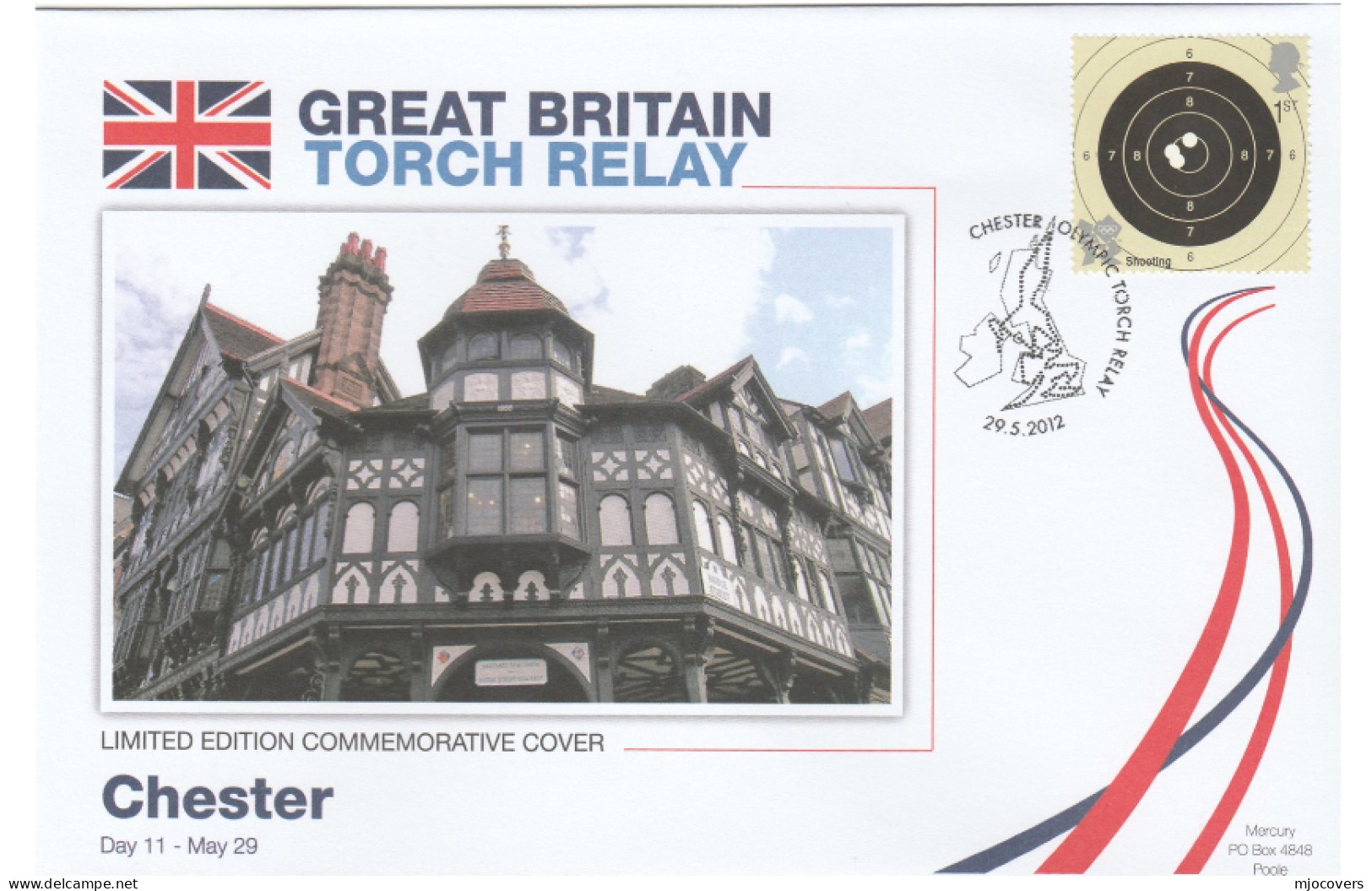 2012 Ltd Edn CHESTER OLYMPICS TORCH Relay COVER London OLYMPIC GAMES Sport Shooting Target Stamps GB Gun - Eté 2012: Londres