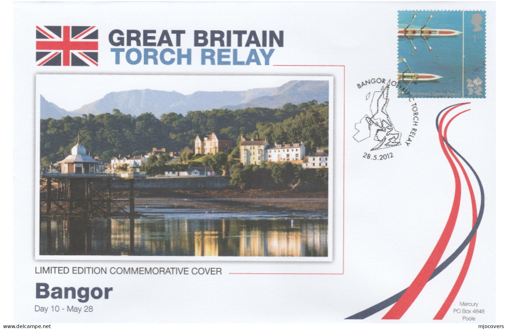 2012 Ltd Edn BANGOR OLYMPICS TORCH Relay COVER London OLYMPIC GAMES Sport Rowing Stamps GB - Estate 2012: London