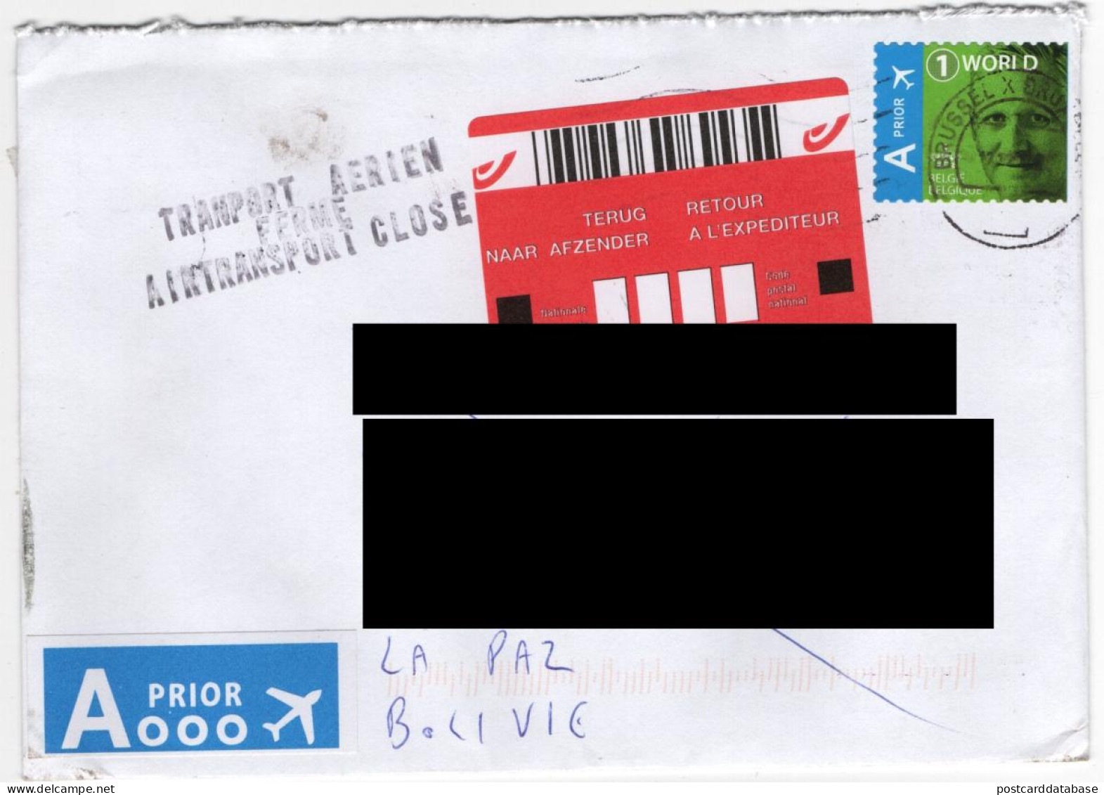 Envelope Belgium - Return To Sender - Bolivia - Briefe U. Dokumente