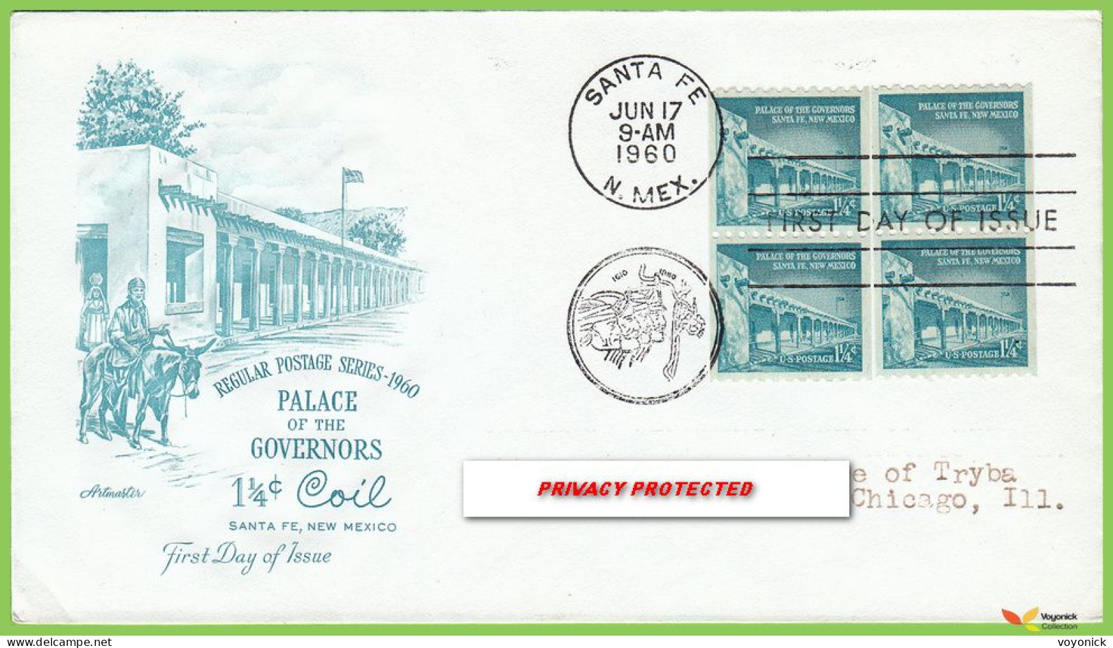 Voyo  USA FDC 1960  Sc#1031A Palace Of Governors, Santa Fe - 1951-1960