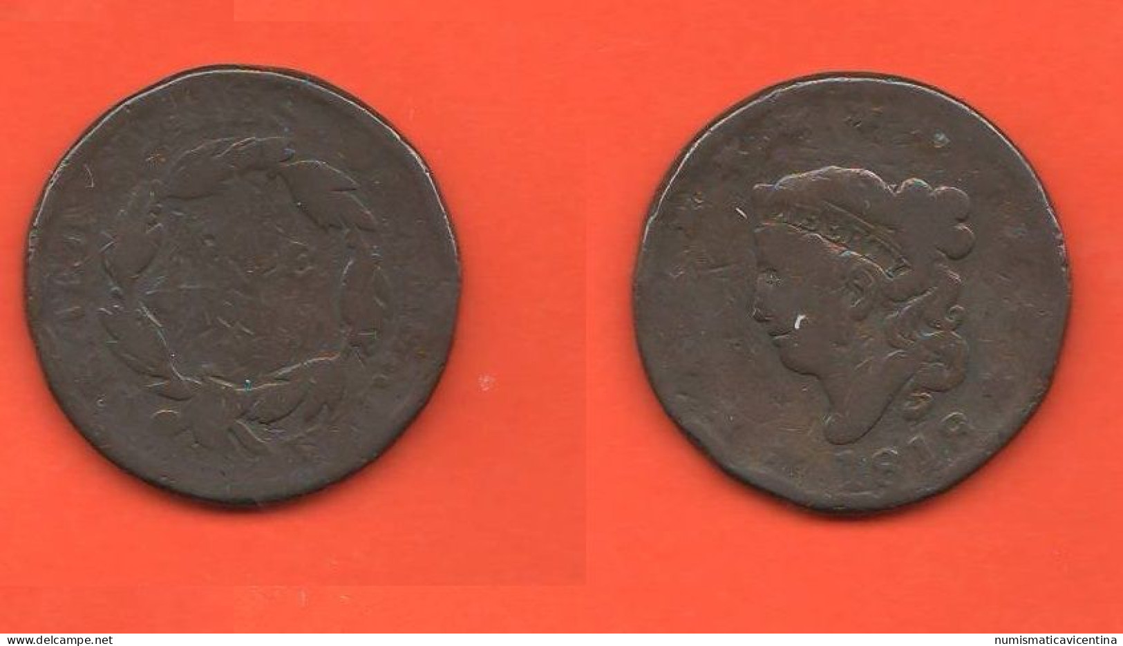 America One Cent 1818 USA 1 Centesimo Matron Head Copper Coin ∇ 6 - 1816-1839: Coronet Head (Tête Couronnée)