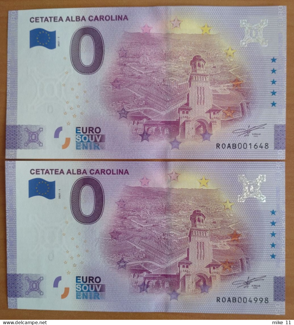 2x 0 Euro Souvenir CETATEA ALBA CAROLINA Romania ROAB 2021-1 Nr. 1648+4998 NORMAL +  ANNIVERSARY!!! - Autres - Europe