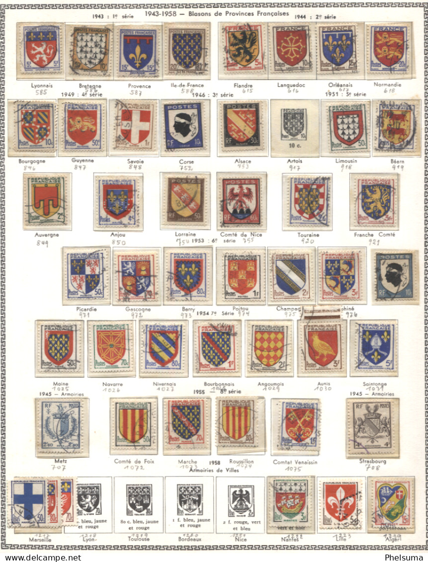 Lot De 48 Timbres De France  Debut 20eme Siècle Bel Assortiment De Blasons Et Armoiries - 1941-66 Coat Of Arms And Heraldry