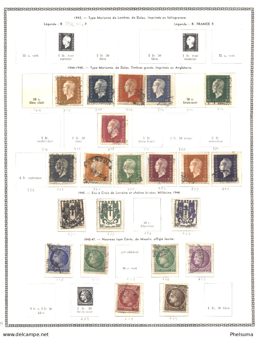 Lot De 21 Timbres De France  Debut 20eme Siècle  Types  Dulac - Croix De Lorraine - Ceres Mazelin - 1941-66 Coat Of Arms And Heraldry