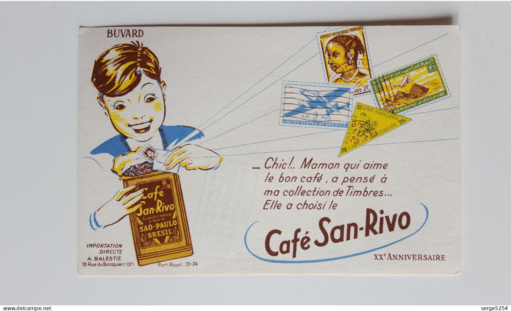 Buvard Café San Rivo - 20ème Anniversaire - Collection De Timbres - Koffie En Thee