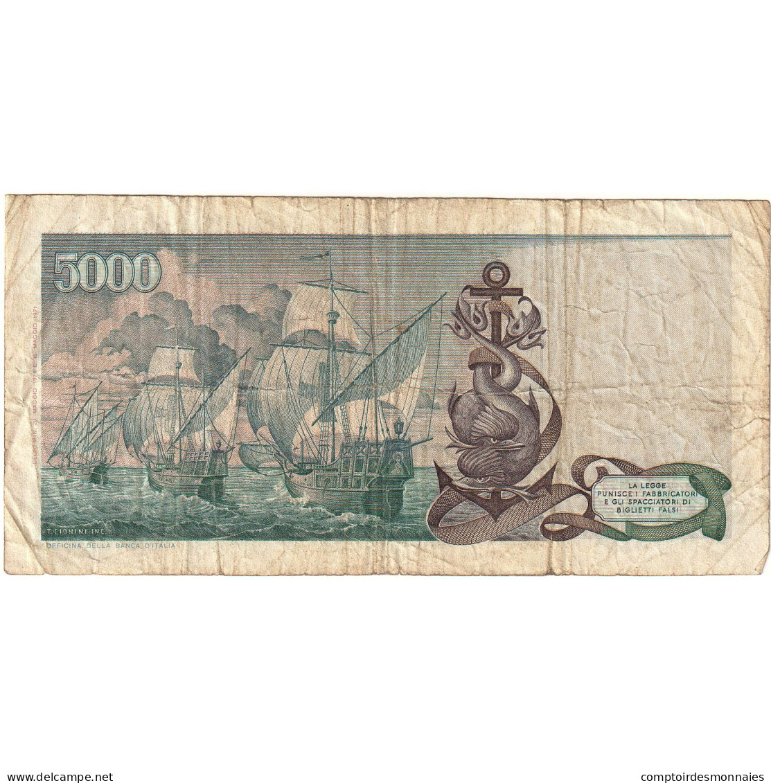 Italie, 5000 Lire, 1971, 1971-05-15, KM:102b, B+ - 5000 Lire